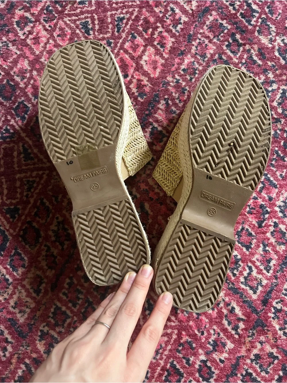 Dream Pairs Neutral Beige Woven Platform Wedge Slides